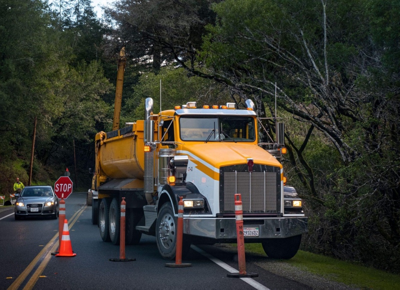 Construction truck on road