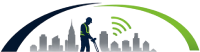 City skyline with construction worker