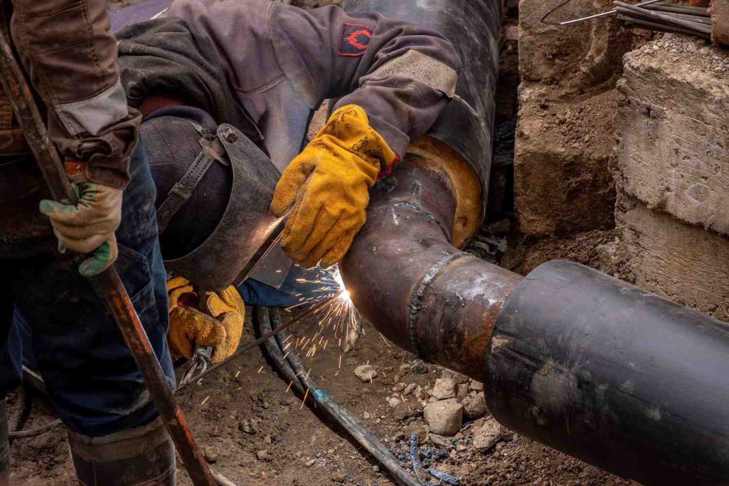 Welding a metal pipe joint