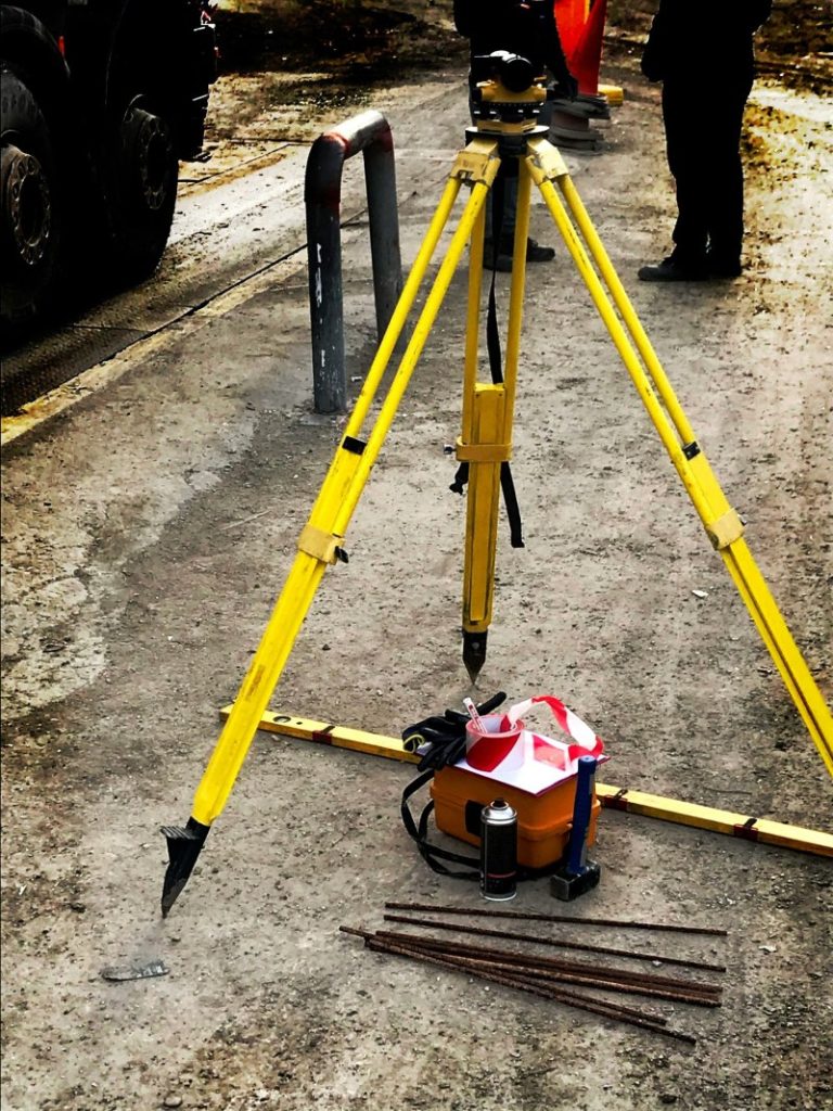 Surveying equipment on the ground